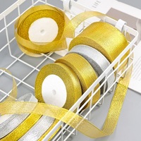 Sangles en tissu double face polyester/nylon gaufré or/argent Hanfan Factory en gros pour emballage cadeau et nœuds DIY