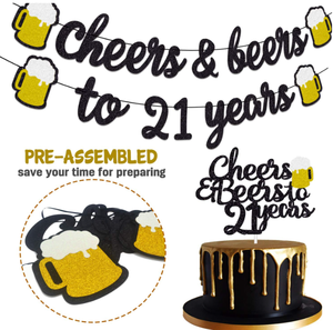 Decoración para Fiesta <span class=keywords><strong>de</strong></span> 21 <span class=keywords><strong>Cumpleaños</strong></span>, Globos <span class=keywords><strong>de</strong></span> Látex Impresos con Frases como 'Cheers&Beers to 21 Years', Guirnaldas, Adornos para <span class=keywords><strong>Pastel</strong></span>, Accesorios para Fotos - Product Image 3