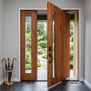 Porte d'entrée moderne en teck massif avec vitre latérale, porte d'entrée de luxe pour villa, design personnalisé - Product Image 3