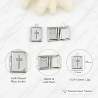 Pendentif Médaillon Photo en Acier Inoxydable Forme Livre 17,3 mm Poli Motif Croix Collier Souvenir Bijoux Vente en Gros