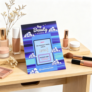 <span class=keywords><strong>Carte</strong></span> de remerciement personnalisée avec impression brillante dégradée bleu-violet, en promotion, pour boutique de cosmétiques - Product Image 2