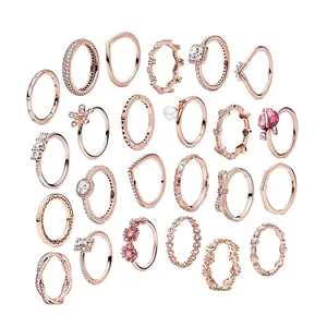 pandora or anneaux Suppliers-Pandoraer imitation thaïlande d'origine or rose coeur forme anneau pour les femmes bijoux
