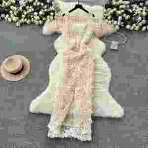 Vestido Midi Casual Tejido Estilo Romano para Mujer, Verano 2025, Corte Imperio, Encaje 3D, Ajustado al Cuerpo - Product Image 4