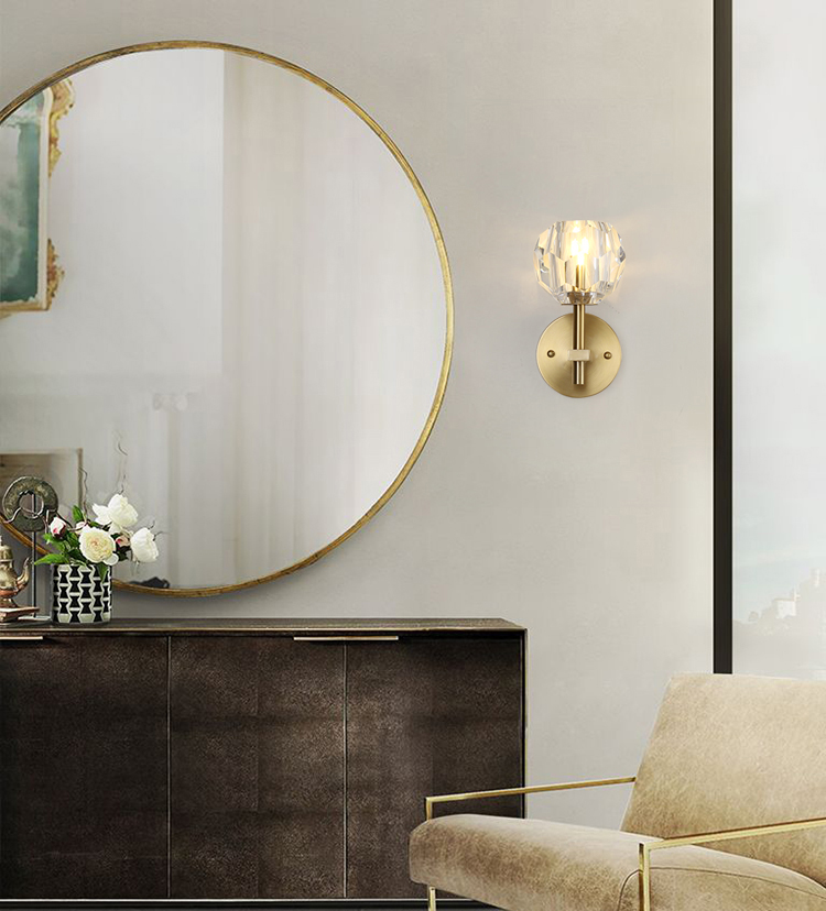 Brief North european modern golden Hexagonal crystal glass shade wall sticker lamps G9 led stainless steel wall lamp sconce