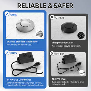 12A 125VAC拉丝不锈钢长空气开关按钮双出口厨房水槽食物垃圾处理器套件 - Product Image 5