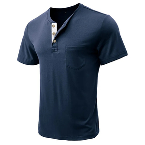 Wholesale Custom Logo Men Slim Fit Short-Sleeve <b>Henley</b> <b>Shirt</b> with Buttons for Men - Product Image 1