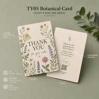 Carte de Remerciement Florale Botanique en Papier Texturé 300gsm pour Emballages Faits Main de Fleuristes, Faible MOQ 200