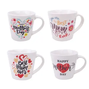 Popular wholesale custom mugs ceramic mothers day greeting funny coffee cups C shaped handle gift items gift sets for mother