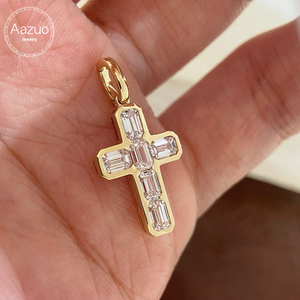 Aazuo เครื่องประดับเพชรแท้เพาะเลี้ยงในห้องปฏิบัติการ 1.45 กะรัต ทองคำแท้ 18K จี้รูปกางเขนคลาสสิก ไม่มีสร้อย ของขวัญแทนใจสำหรับผู้หญิง สไตล์วินเทจ - Product Image 1