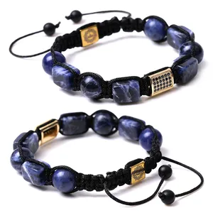Custom Beads Bracelet Woman Lapis Lazuli Rectangle Stone Jewelry Rhinestone Crystal Bracelet With Clasp