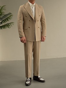 Blazer da <span class=keywords><strong>Uomo</strong></span> Italiano Napoletano <span class=keywords><strong>Doppiopetto</strong></span> a Righe Kaki, Vestito Classico Slim Fit Casual - Product Image 4