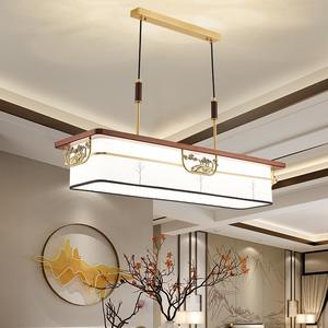 Lámpara de araña LED de cobre estilo chino con altura ajustable, rectangular, de madera maciza, nuevo estilo, para comedor, estudio, sala de té, madera de ébano - Product Image 5