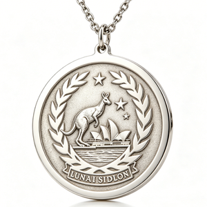 Médaille circulaire plaquée argent avec motif kangourou et Opéra de Sydney en relief, thème animal, pendentif souvenir - Product Image 1