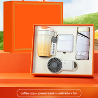 Ensemble cadeau 380 ml : Mug à café dégradé, Power Bank, Ventilateur parapluie, avec logo personnalisé pour les cadeaux d'entreprise, les voyages, le personnel extérieur ou les clients VIP