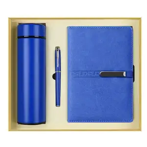 Wholesale Corporate Leather Notebook Gift Sets With Led Thermos Flask Custom Logo Luxury Notebook Promotional Gift Box With Pen