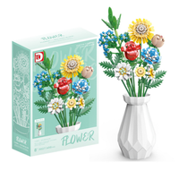Fomantic bricolage blocs de construction ensembles 600 pièces Rose séché Bouquet modèle en pot jouet plante Illustration maison ornement pour cadeau de vacances