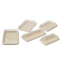 HeePACK Canne à sucre Bagasse Papier Sushi Plateaux Compostable Récipient pour aliments froids Multi Tailles Plateau biodégradable avec couvercle en PET