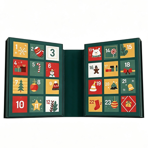 Caja de Calendario de Adviento Navideño Verde Personalizada de 24 Días, en Forma de Libro, de Cartón Rígido, Caja Sorpresa, Embalaje Misterioso, Regalo al por Mayor - Product Image 1