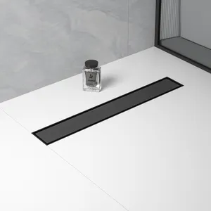 Productos personalizados Prevención de reflujo Drenaje de piso de acero inoxidable largo Drenaje de ducha negro mate