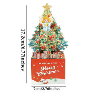 Nouvelle <span class=keywords><strong>carte</strong></span> de vœux 3D créative en boîte avec nœud rouge, arbre de Noël, ange, étoiles dorées - Matériel papier - Product Image 5
