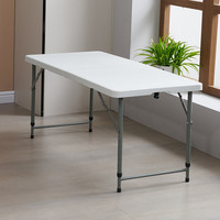 Table de pique-nique portable en plastique avec poignée de transport et design pliable en deux, table pliable de 180 cm pour intérieur/extérieur, mariage