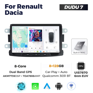 DUDUAUTO DUDU7 Autoradio Android con GPS, Navigazione e Car-play, Unità Principale Multimediale da 8 Pollici per Renault <span class=keywords><strong>Dacia</strong></span> - Product Image 3
