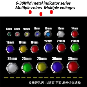 6mm 8mm 10mm 12mm Waterproof IP67 Metal LED Warning Indicator Light Signal Light Indicator Line Red Yellow Blue Green White