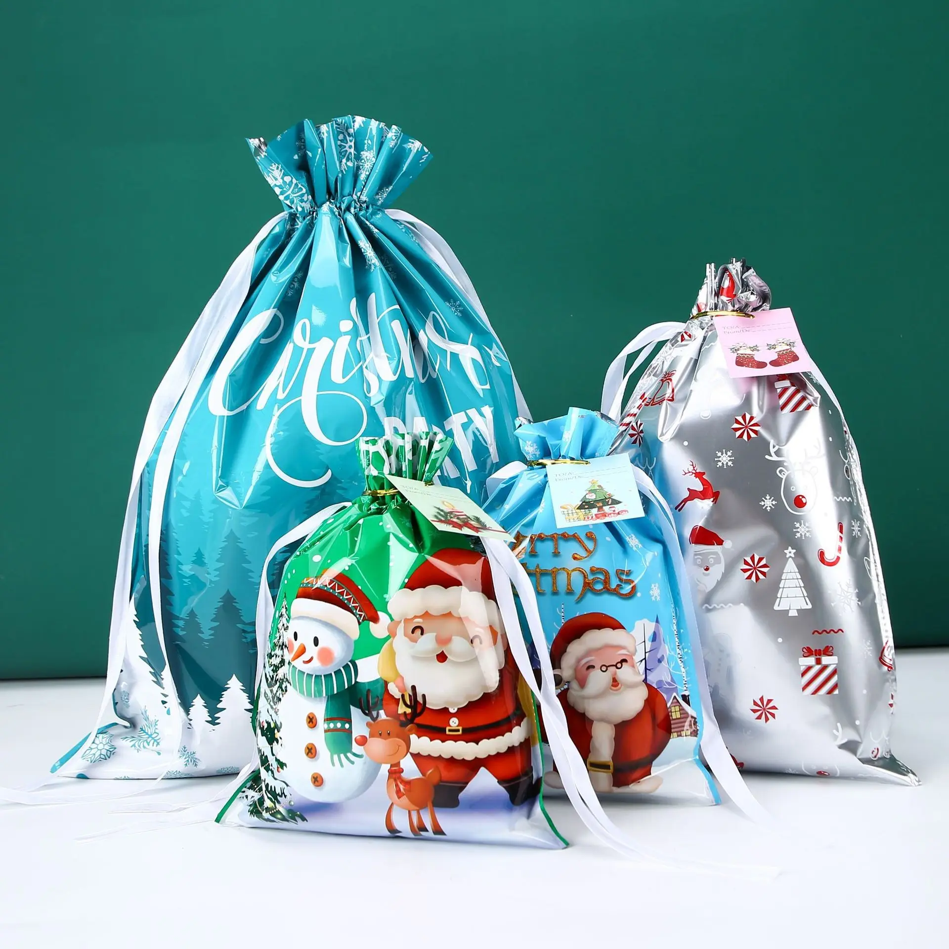Tas kemasan hadiah Natal tali serut ornamen natal besar tas dekorasi Natal lainnya