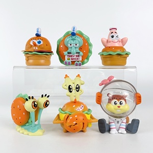 6 uds Anime Spongebobs Squarepants Hamburg figura de acción Calamardo tentáculos Patrick Star figurita para pastel Cupcake Topper - Product Image 1