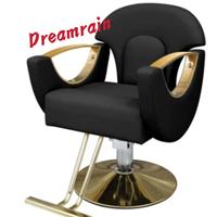 Ensemble de mobilier de salon de coiffure de luxe en cuir noir et or, fauteuil de barbier hydraulique, miroir à cadre doré LED, rotation à 360 degrés