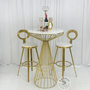 round marble top metal frame golden stainless steel bar table outdoor high table