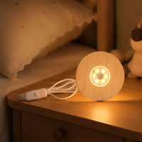 Lampe de nuit intelligente pour enfants 3D LED, base en bois, lumière ambiante de chambre à coucher, lumière blanche chaude à intensité variable