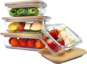 Boîtes de conservation pour aliments pour bébés en verre avec couvercles en bambou, compatibles micro-ondes - Product Image 3