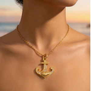 yunnique Stainless Steel Anchor Pendant Necklace With Zircon Pave Setting For Women Gift Jewelry - Product Image 3