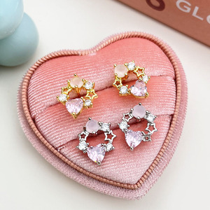 Hot Sale Cute Designer 18K Gold Plated Pink Cubic Zirconia Star Heart <b>Earrings</b> for Women - Product Image 2