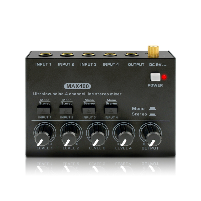 For MAX400 Professional Low-Noise 4-Channel Stereo Audio Mixer CE Certification Headphone Effects Amplifier Console