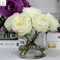 Hochwertige Maßgefertigte Künstliche David Austin Rose Kohlrose Blumenarrangement mit Zylindrischer Vase und Künstlichem Wasser