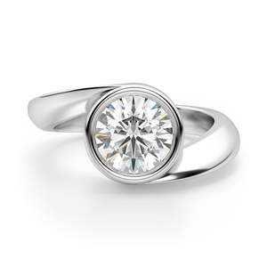 Conjunto de bisel de diamante cultivado en laboratorio de corte redondo Anillo de solitario de plata esterlina clásica-Aniversario Cumpleaños Nupcial y regalo de compromiso - Product Image 1