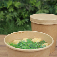 Logo Kustom Dicetak pada Tutup Mangkuk Kertas Kraft Tahan Air Ramah Lingkungan Biodegradable untuk Mie, Salad, Sup, Sekali Pakai, 750ml 1000ml