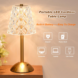 Touch Control Cordless Portable Rechargeable <b>Table</b> Lamp 3 Color Stepless Dimmable Battery Powered Crystal Night <b>Light</b> Desk Lamps - Product Image 2