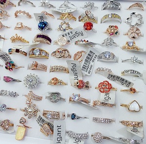 Color Micropaved Gold Plated Copper <b>Crystal</b> Rhinestone Wedding <b>Rings</b> Mix Bulk for Women - Product Image 1