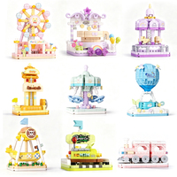9 types d'attractions de fête foraine, Grande roue, Bateau pirate, Voitures tamponneuses, Ensemble de blocs de construction de mini-parc d'attractions, Jouet de briques à assembler soi-même