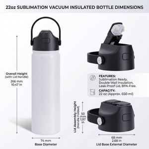 Custom logo 22oz Double Wall Wide Mouth Travel Tumbler Stainless Steel DIY Suablimation Blanks Water Bottle with Leak Proof Lid - Product Image 3
