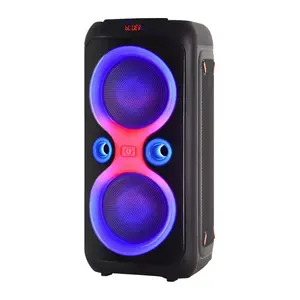 Battery speaker double 8 inch outdoor portable speakers led wireless charging speaker fm radio tws function for party bar