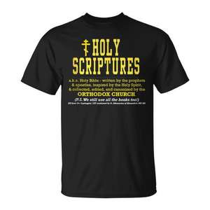 Camiseta con diseño de las Sagradas Escrituras, color negro, diseño de la Biblia de la Iglesia ortodoxa, ropa para hombre - Product Image 1