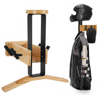 Support mural pour casque de moto, en bois et métal, avec cintre pour veste et organisateur de rangement pour équipement
