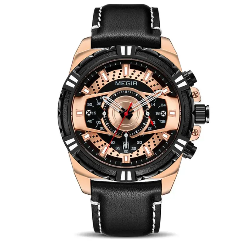 Fashion Simple New Megir 2118 Quartz Watch Leather ssrap Sports Waterproof Watch Timing Wrist Watch for men's