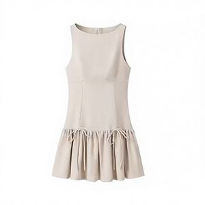 Nouvelle jupe courte plissée pour femmes Mode d'été Col rond Sans manches Jupe courte à nœud - Product Image 1