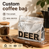 Sachet refermable personnalisé à fond plat avec valve, imprimé en héliogravure, pour café, emballage alimentaire en aluminium, résistant à l'humidité