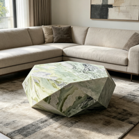 Table basse en marbre de forme géométrique unique, de couleur vert clair naturel, de luxe personnalisée, meubles en travertin pour la décoration du salon